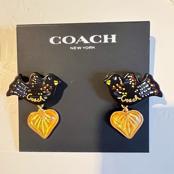 Coach Bird Heart drop Earrings NEW out of stock - Picture 1 of 9